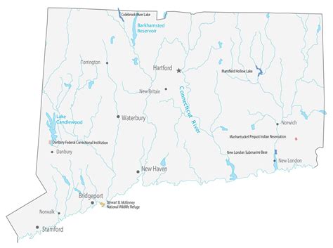 Connecticut State Map - Places and Landmarks - GIS Geography