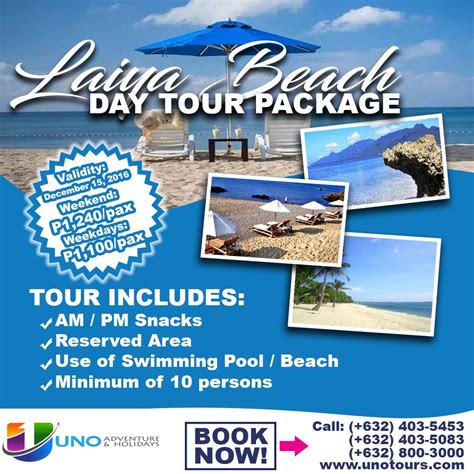 Getaway Promo featuring the beautiful Laiya, Batangas beach! Avail of our Day tour group package ...