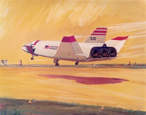 Grumman Aerospace Corporation artist’s concept, a “Design 523” shuttle orbiter is depicted ...