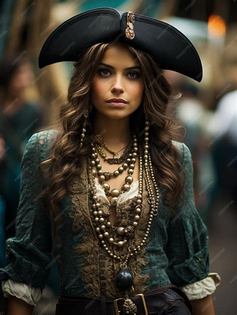 Premium AI Image | Female pirate ancient times sea ocean ship hat saber woman girl lady ...