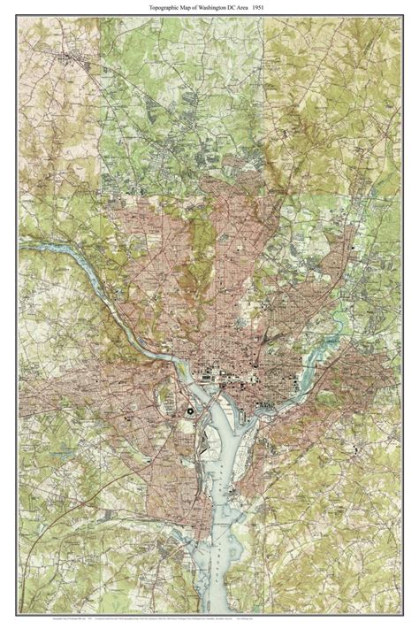 Washington DC Area 1951 Old Topographic Map USGS Custom