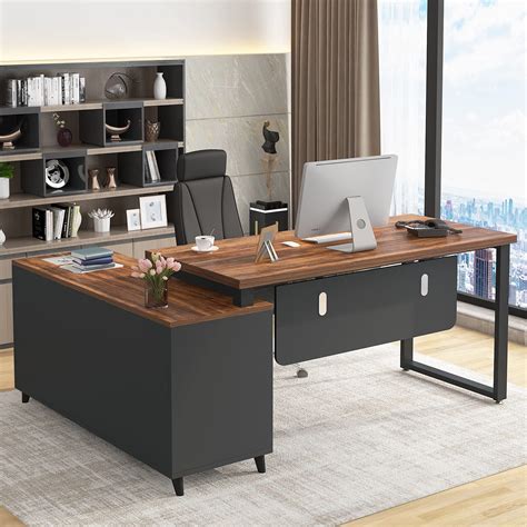 Buy Tribesigns L Shaped Desk with 2 Drawers, 55 Inch Executive Office Desk with Cabinet Storage ...