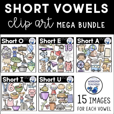 clip-art-clipart-images-color-black-white-phonics-bundle-short-vowels - Whimsy Workshop Teaching