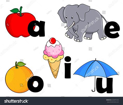 Vowels English Alphabet Representation Pictures Stock Vector (Royalty Free) 253975144 | Shutterstock