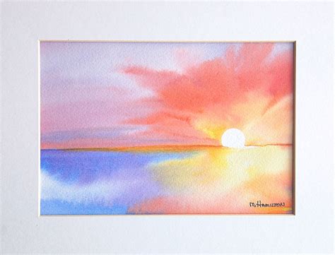 Abstract sunrise sunset original watercolor painting by DreamON