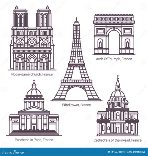 Set of Line Isolated French Sightseeing Landmarks Stock Vector - Illustration of historical ...