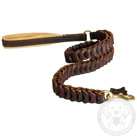 Braided Leather Dog Leash with padded Handle