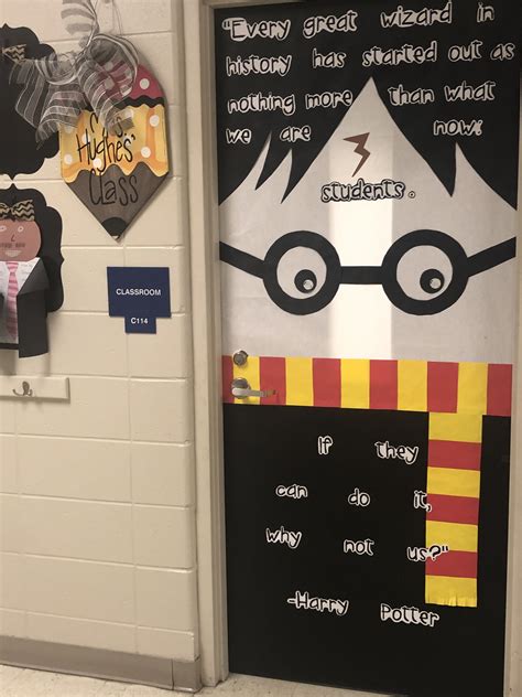 the door to harry potter's classroom is decorated