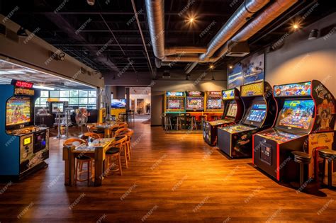 Premium AI Image | A room with a row of old fashioned arcade games