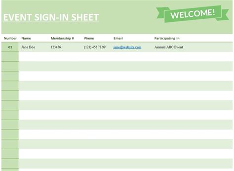 Event Sign-In Sheet » ExcelTemplate.net