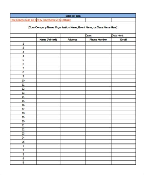 Event Sign In Sheet Template - 17+ Free Word, PDF Documents Download