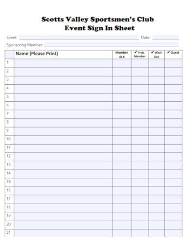 16+ Event Sign In Sheet Templates in Google Docs | Google Sheets | Word | Pages | Numbers | XLS ...