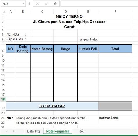 Download File Excel Nota Penjualan Otomatis - IMAGESEE