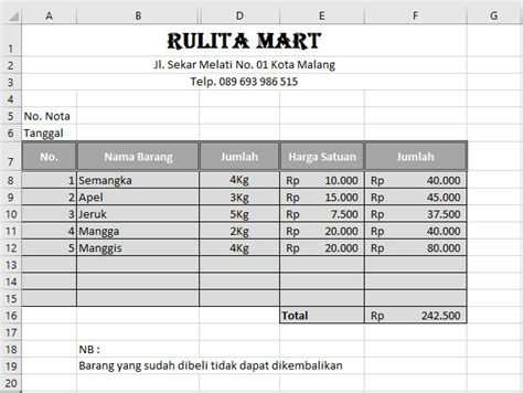 Tutorial Membuat Nota Penjualan di Microsoft Excel