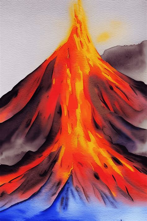 Volcano Painting Watercolor · Creative Fabrica