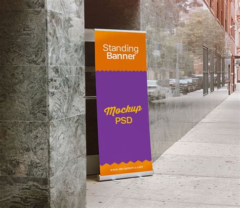 Free Outdoor Advertising Standing Banner on Road Mockup PSD