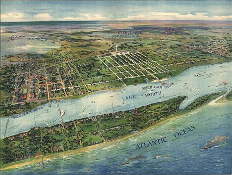 Map of West Palm Beach, North Palm Beach and Lake Worth, Florida FL, 1915. Vintage Aerial ...