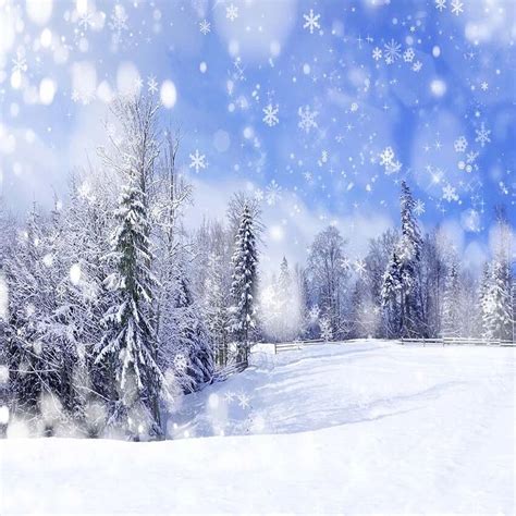 Blue Sky Falling Snowflakes Photography Backdrop Snow Covered Pine Trees Christmas Party Winter ...