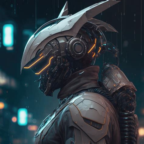 Premium Photo | Future man in futuristic helmet cyberpunk scifi art