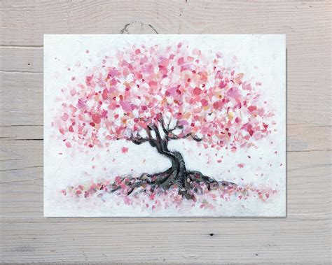 Cherry Blossom Tree Painting on Canvas, Original Painting on Stretched Box Canvas, Tree Painting ...