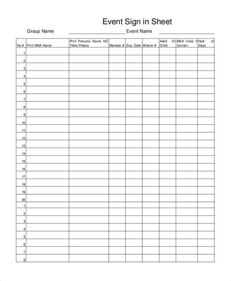 Event Sign In Sheet Template - 17+ Free Word, PDF Documents Download