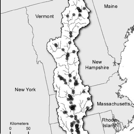 Map of Connecticut River watershed showing flood control dams and flow... | Download Scientific ...