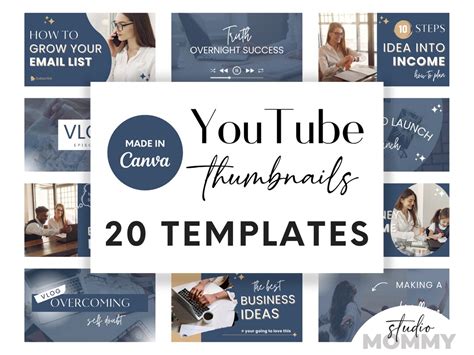 Blue Youtube Thumbnails Youtube Kit Youtube Brand Kit Navy Youtube Canva Youtube Templates Canva ...