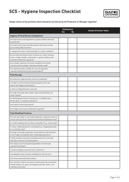 SC5 - Hygiene Inspection Checklist