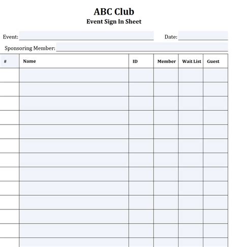 Event Sign-In Sheet » The Spreadsheet Page