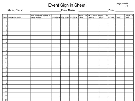 Event Sign In Sheet Template | Excel Templates