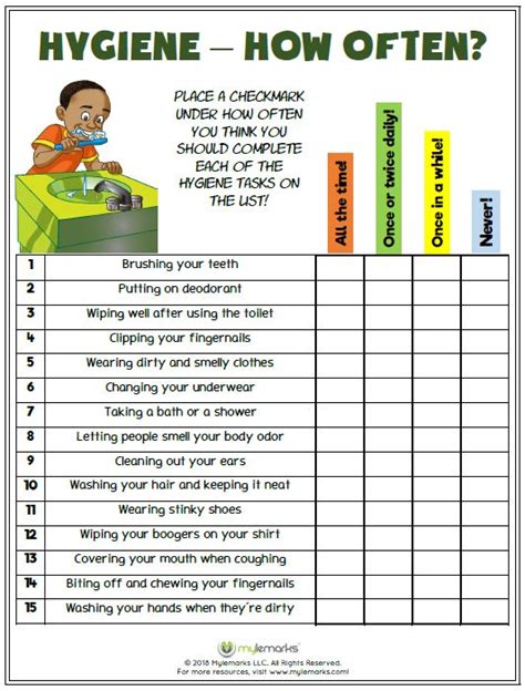 Free Printable Personal Hygiene Checklist