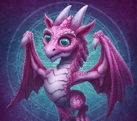 Pink baby dragon, cute, kerem beyit, fantasy, luminos, dragon, baby, pink, blue, HD wallpaper ...