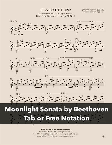 Moonlight Sonata by Beethoven for Guitar (Free PDF or TAB) – Werner Guitar Editions