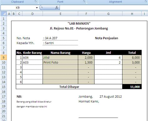 Tips Membuat Nota Penjualan Excel - IMAGESEE