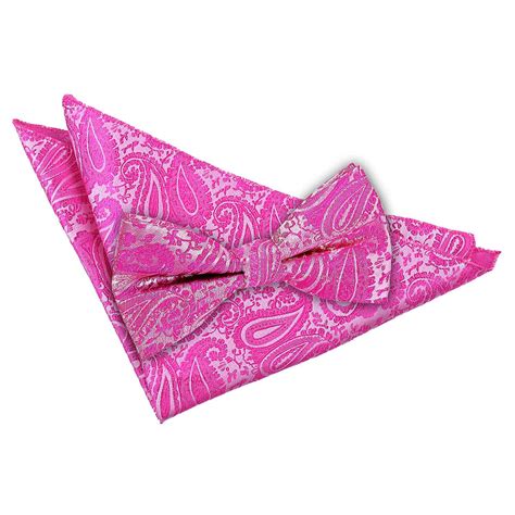 Fuchsia Pink Paisley Bow Tie and Pocket Square Set | Fruugo US