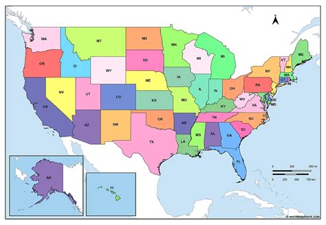 United States Map with States – Political USA Map [PDF] - Printable World Maps