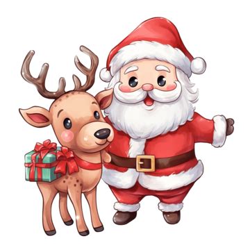 Cartoon Cute Christmas Santa Claus And Reindeer Celebration, Christmas Clipart, Santa Clipart ...