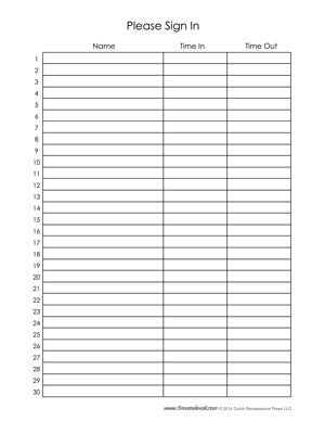 Event Sign In Sheet Template PDF - Tim's Printables