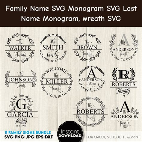 Family Name SVG Monogram SVG Last Name Monogram, Wreath SVG – MasterBundles