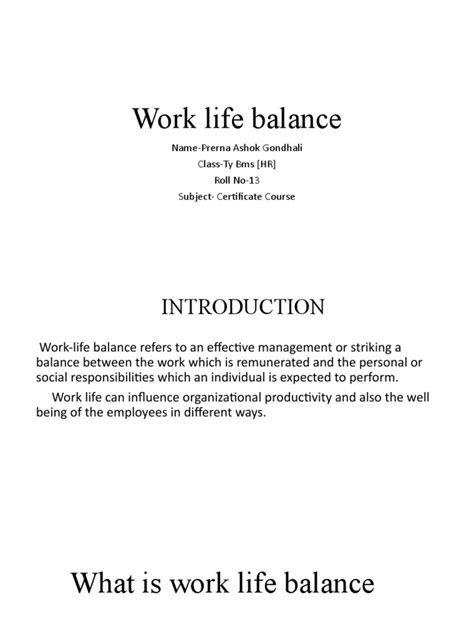 Work Life Balance | PDF