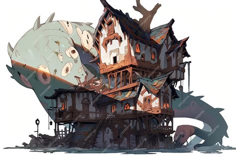 Premium AI Image | Monster House Illustration Style on White Background Generative AI