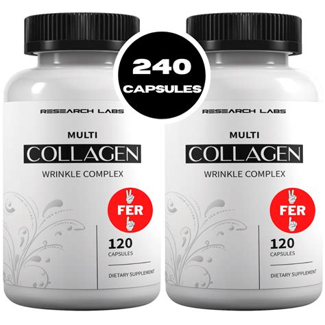 2 Pack Research Labs 240 Collagen Pills - 6000 mg. Collagen Capsules Collagen Powder Supplement ...