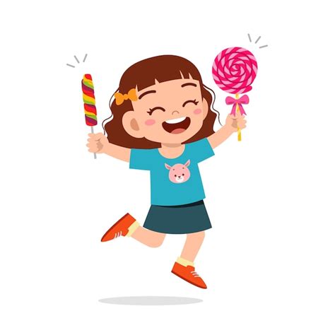 Premium Vector Happy Cute Little Kid Girl Eat Candy And Sweets