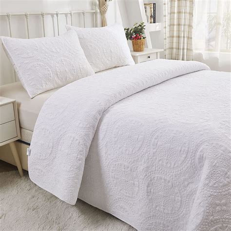 Brandream White Quilts Cotton Queen Size Bedspread Farmhouse Floral