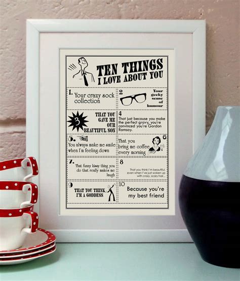 Things I Love About You Personalised Print For Him By Tea One Sugar