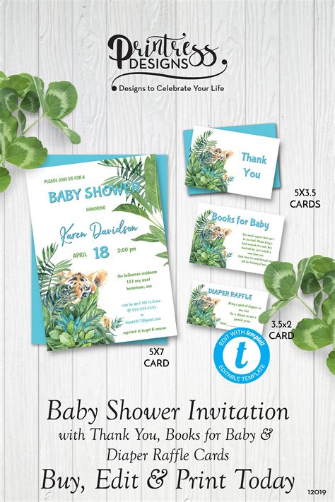 Webmasters, you can add your site in. Jungle Baby Tiger Baby Shower Invitation Set Editable Baby ...