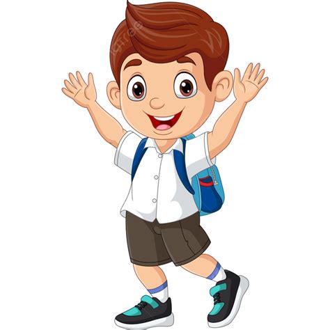 Raising Hands Clipart Transparent Background Cartoon Happy School Boy