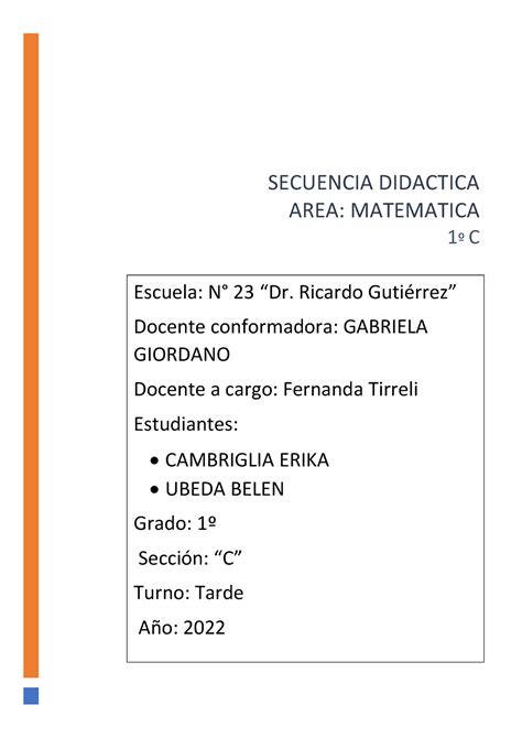 Secuencia didactica matematica 1º c 1 didáctica Studocu