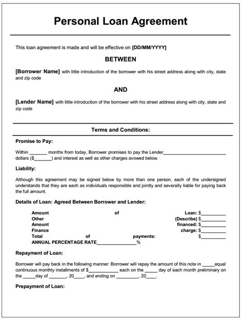 Personal Loan Agreement Printable Agreements Private Loan Agreement Template Free Private