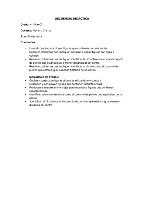 Secuencia Didáctica de matematica 4 A y C SECUENCIA DIDÁCTICA Grado